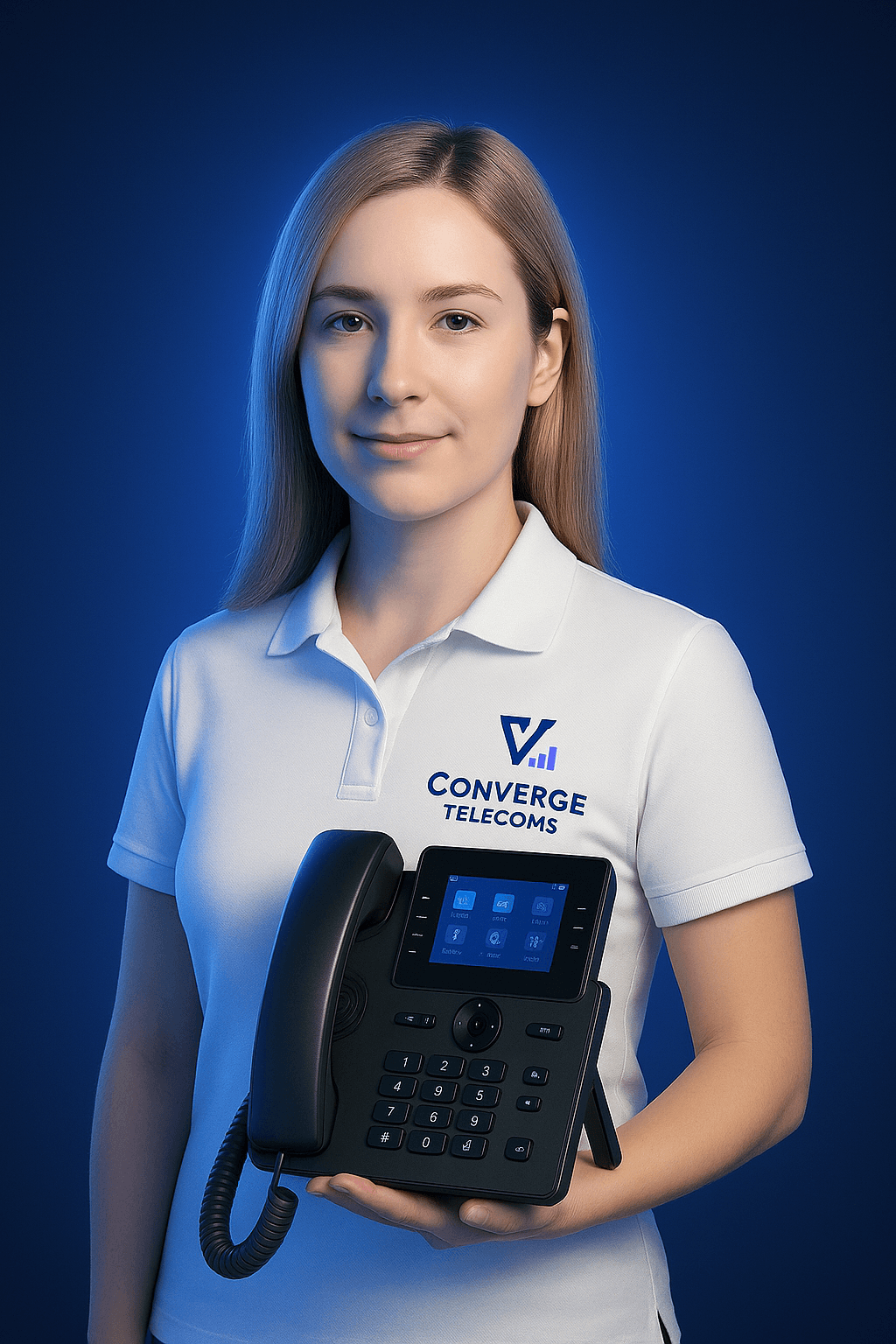 Professional using VoIP system